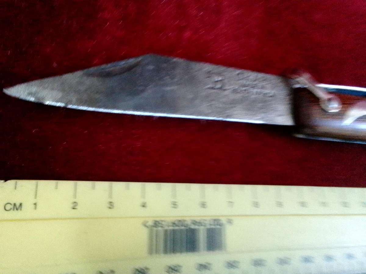 Stunning Vintage South Africa Okapi Folding Pocket Knife With Wooden Handle With Metal Designs