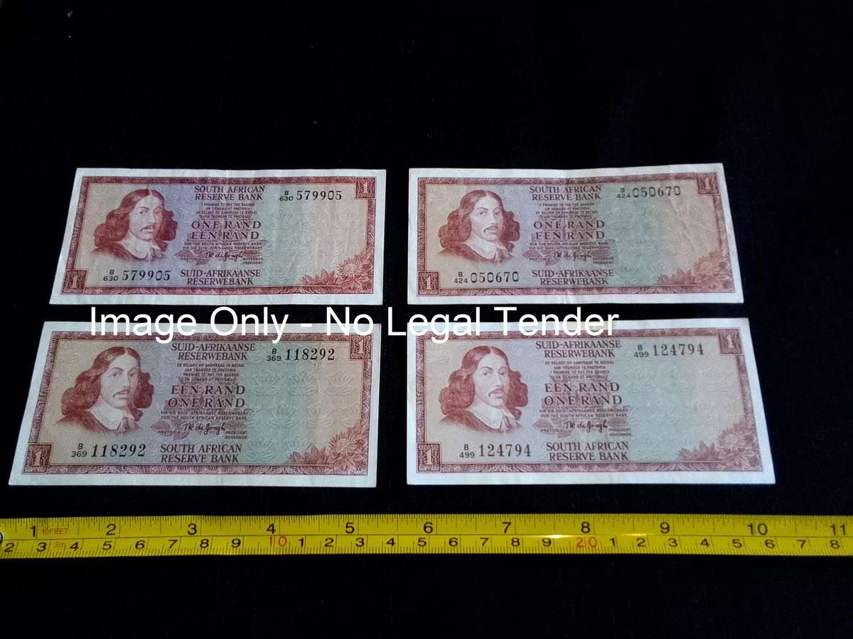 Four Republic Of South Africa One Rand Notes Tw De Jongh- Good Condition