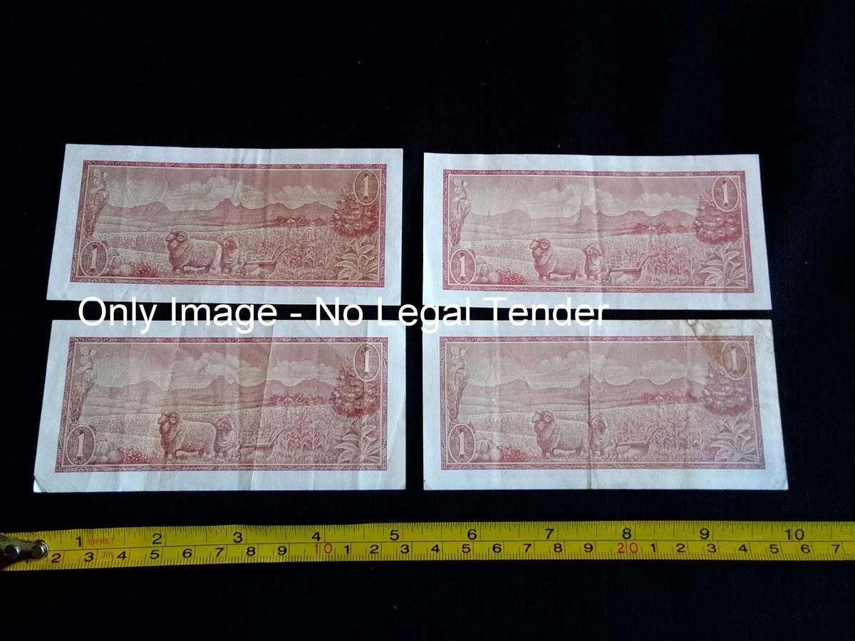 Four Republic Of South Africa One Rand Notes Tw De Jongh- Good Condition