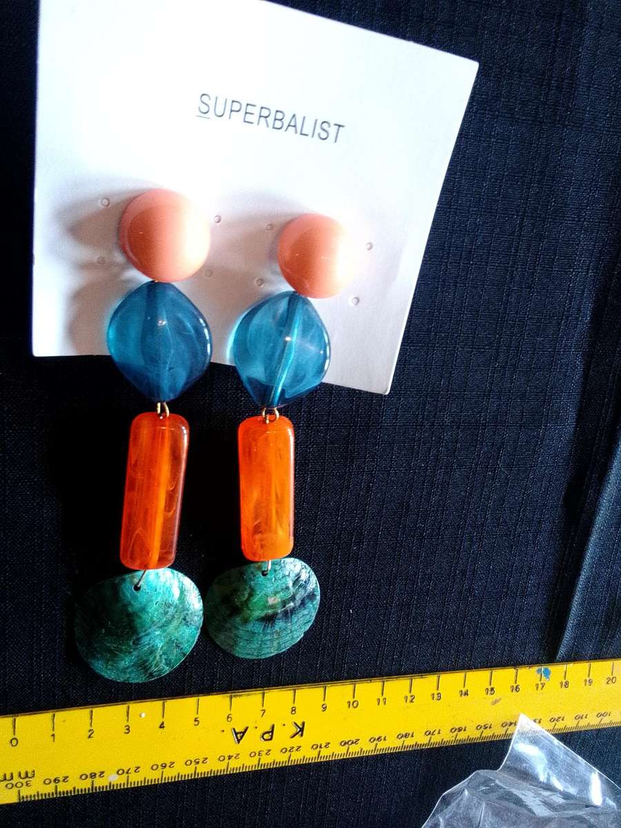 Stunning Long Multicoloured Geometric Drop Earrings - Excellent Condition