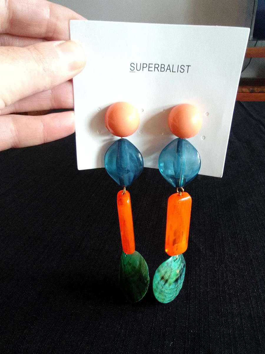 Stunning Long Multicoloured Geometric Drop Earrings - Excellent Condition