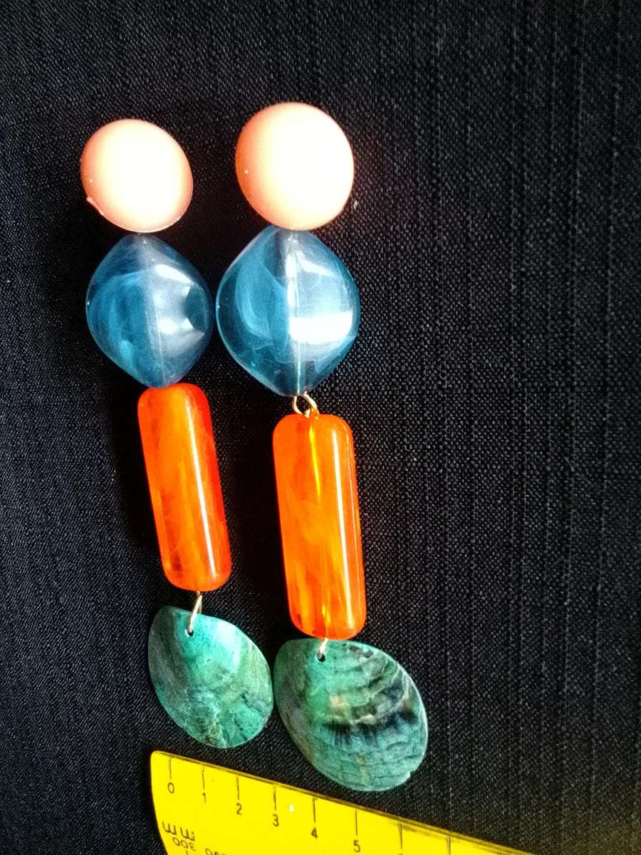 Stunning Long Multicoloured Geometric Drop Earrings - Excellent Condition