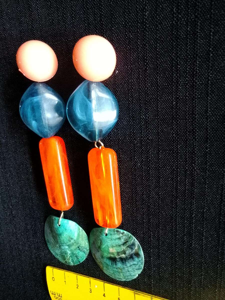 Stunning Long Multicoloured Geometric Drop Earrings - Excellent Condition