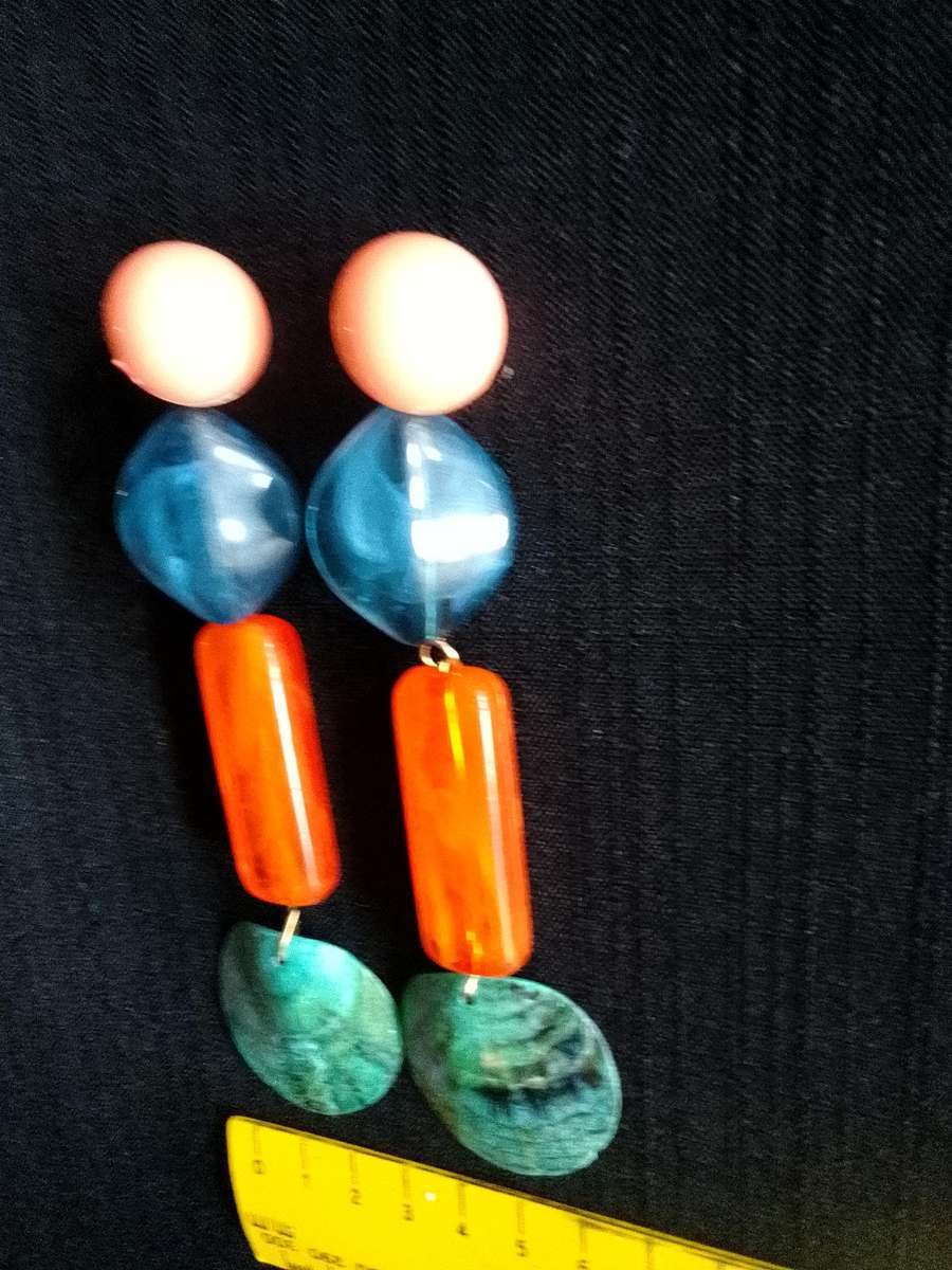 Stunning Long Multicoloured Geometric Drop Earrings - Excellent Condition