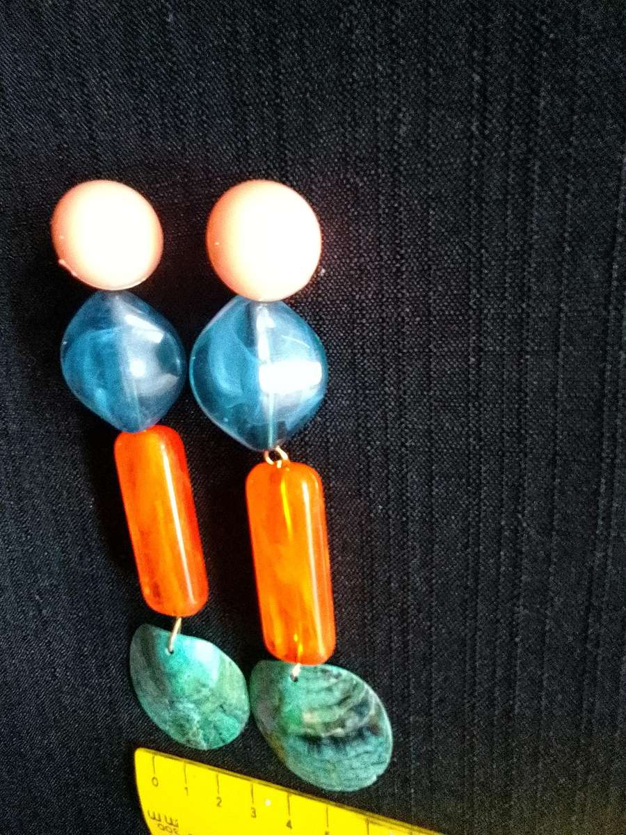 Stunning Long Multicoloured Geometric Drop Earrings - Excellent Condition