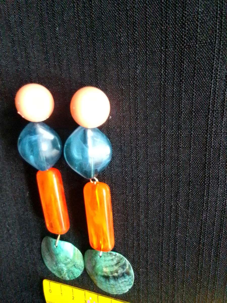 Stunning Long Multicoloured Geometric Drop Earrings - Excellent Condition