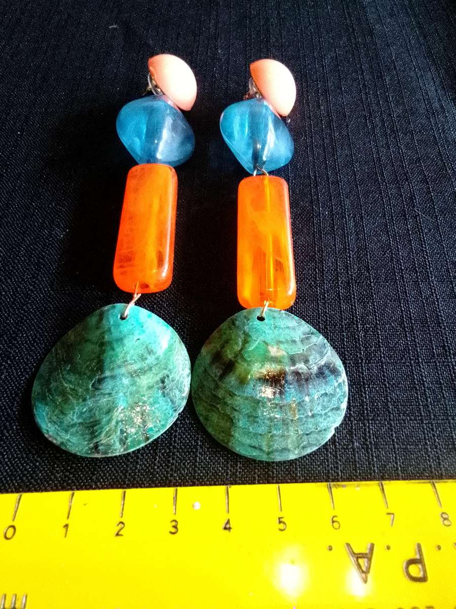 Stunning Long Multicoloured Geometric Drop Earrings - Excellent Condition
