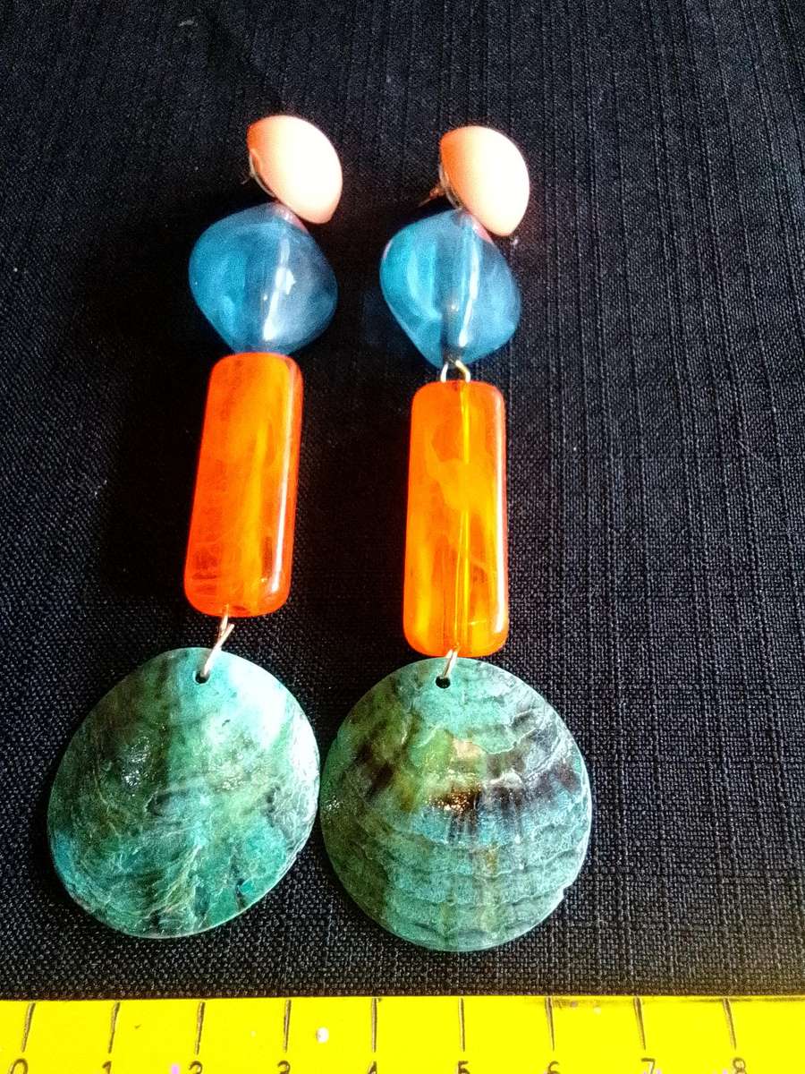 Stunning Long Multicoloured Geometric Drop Earrings - Excellent Condition