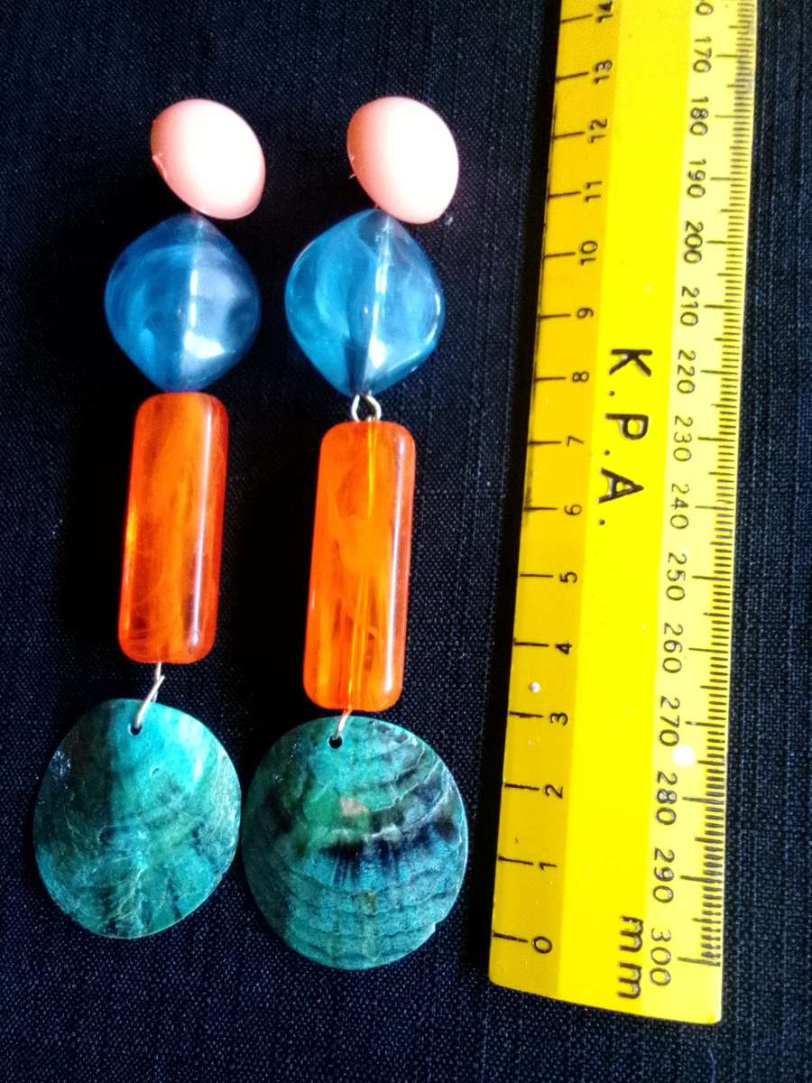 Stunning Long Multicoloured Geometric Drop Earrings - Excellent Condition