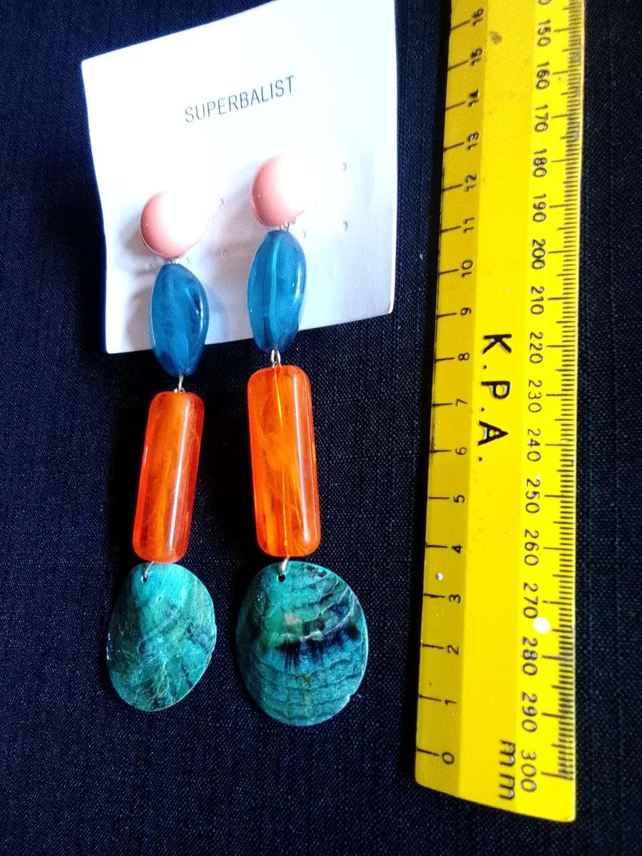 Stunning Long Multicoloured Geometric Drop Earrings - Excellent Condition
