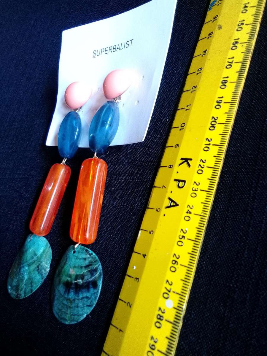 Stunning Long Multicoloured Geometric Drop Earrings - Excellent Condition