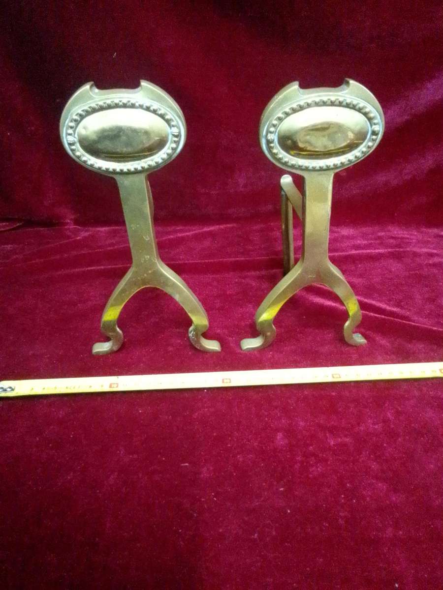 Antique Brass Fire Dogs Andirons - Metal Support Used In Fireplaces To Hold Logs - Good Condition