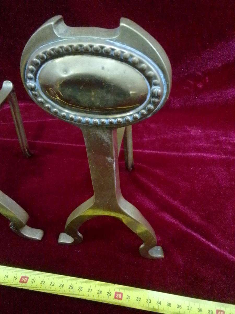 Antique Brass Fire Dogs Andirons - Metal Support Used In Fireplaces To Hold Logs - Good Condition