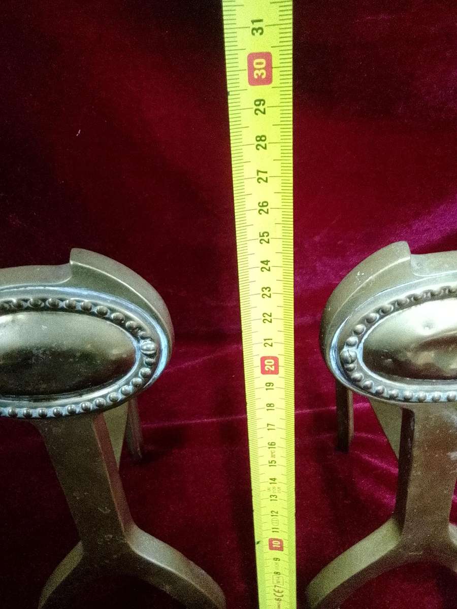 Antique Brass Fire Dogs Andirons - Metal Support Used In Fireplaces To Hold Logs - Good Condition