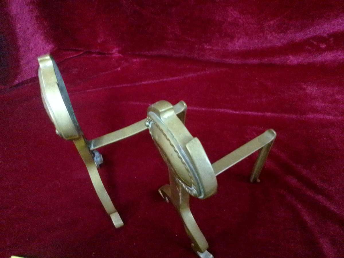 Antique Brass Fire Dogs Andirons - Metal Support Used In Fireplaces To Hold Logs - Good Condition