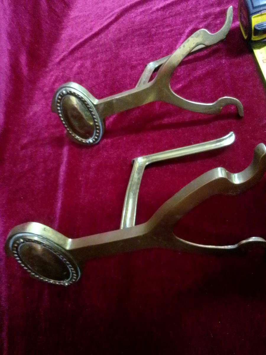 Antique Brass Fire Dogs Andirons - Metal Support Used In Fireplaces To Hold Logs - Good Condition