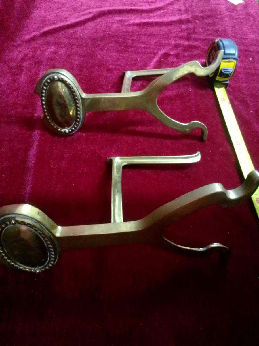 Antique Brass Fire Dogs Andirons - Metal Support Used In Fireplaces To Hold Logs - Good Condition