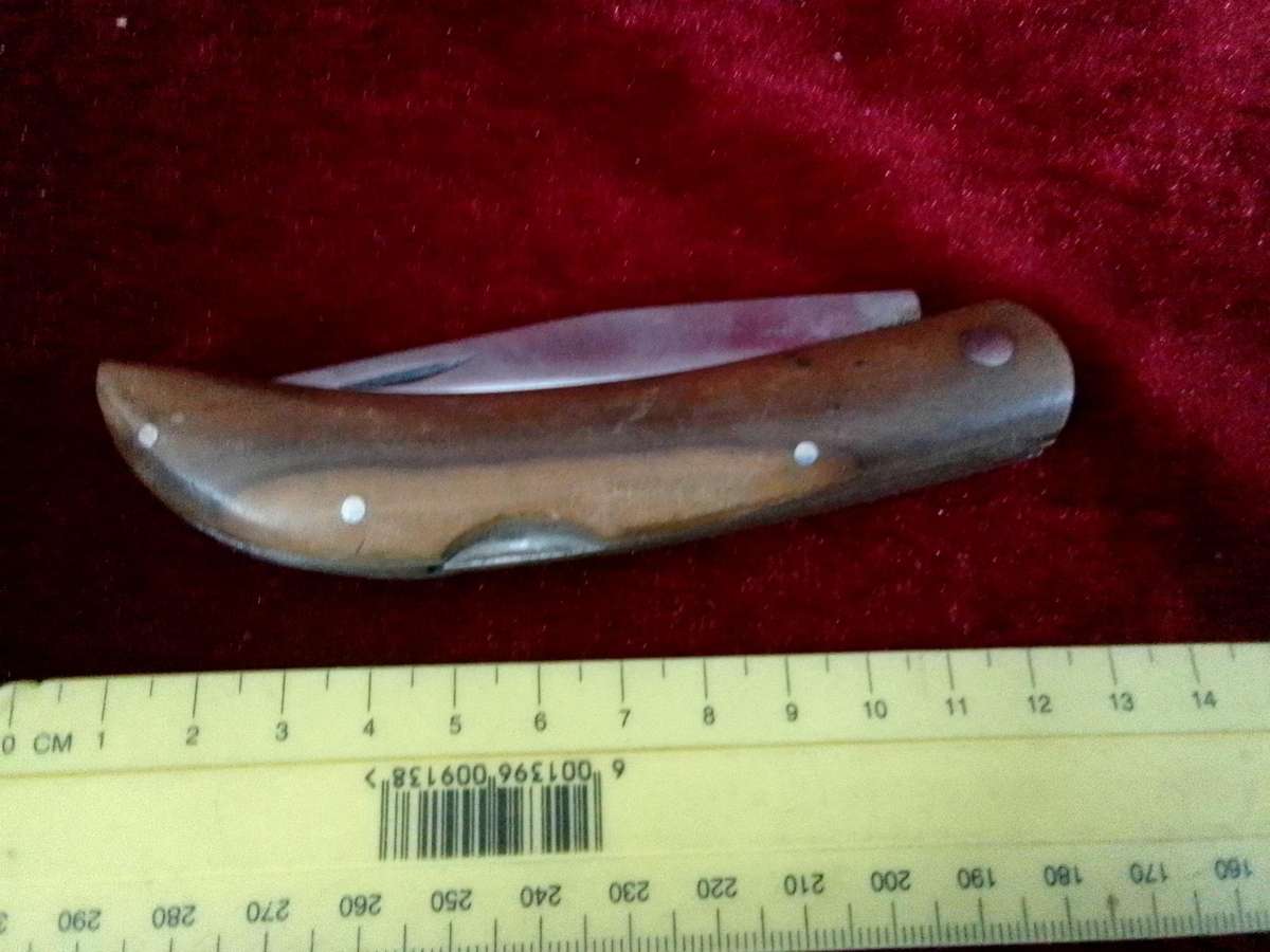 Vintage Stunning Stainless Steel Single Blade Folding Pocket Knife With Wooden Handle-Good Condition