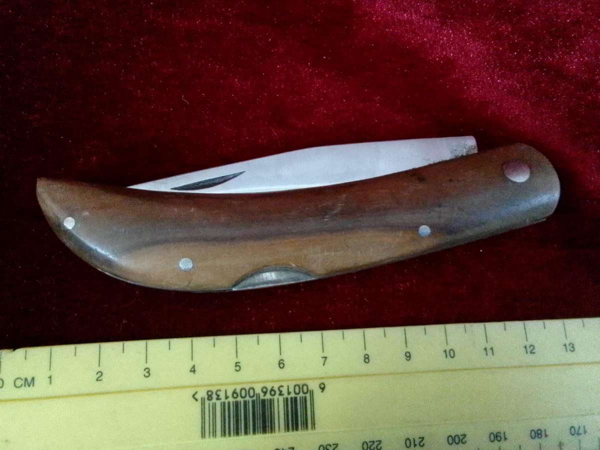 Vintage Stunning Stainless Steel Single Blade Folding Pocket Knife With Wooden Handle-Good Condition