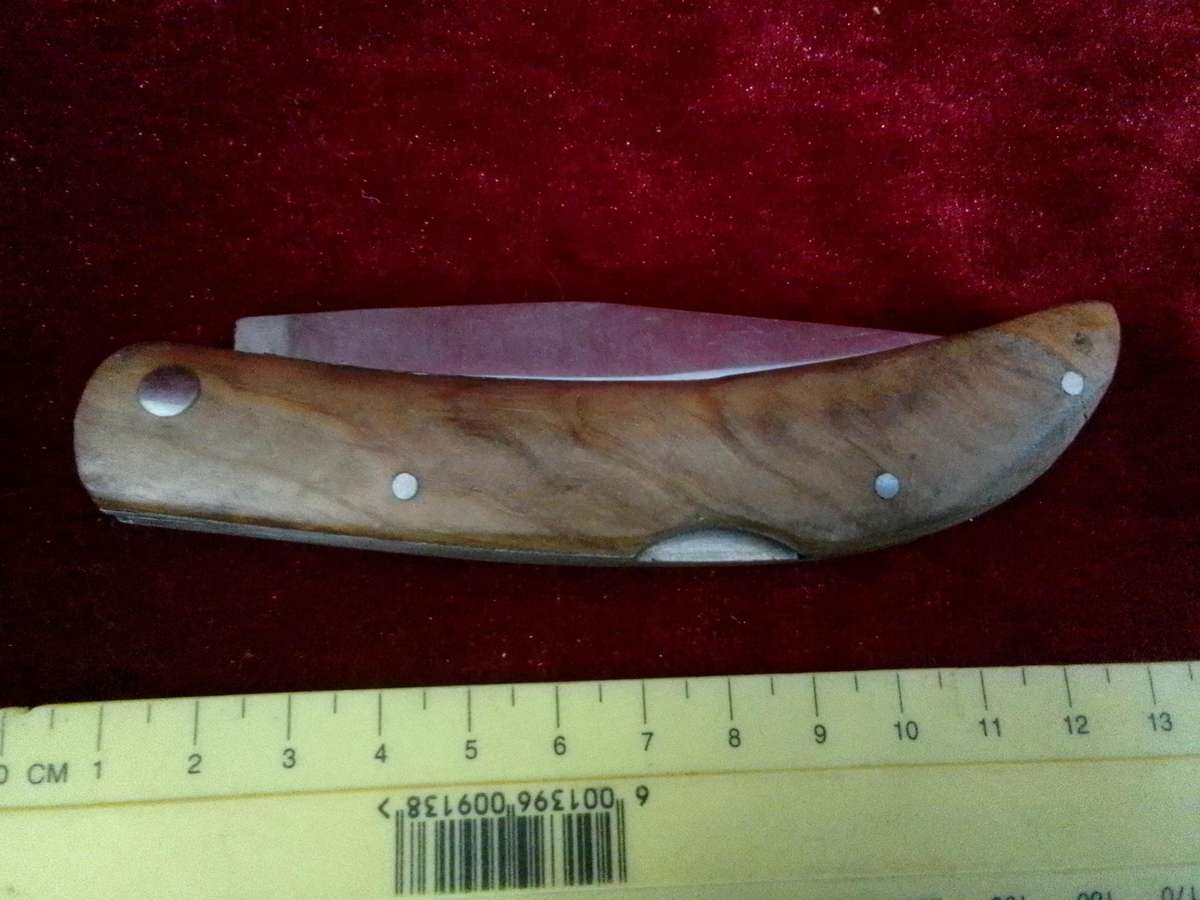 Vintage Stunning Stainless Steel Single Blade Folding Pocket Knife With Wooden Handle-Good Condition