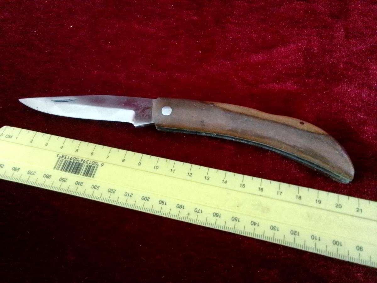 Vintage Stunning Stainless Steel Single Blade Folding Pocket Knife With Wooden Handle-Good Condition