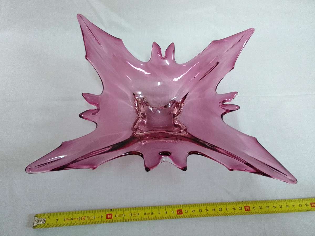 Beautiful Vintage Red And Amber Murano Contemporary Glass Decorative Centerpiece Bowl-Good Condition