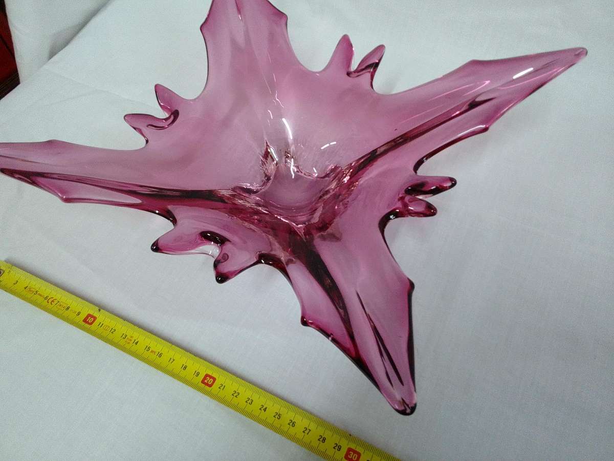 Beautiful Vintage Red And Amber Murano Contemporary Glass Decorative Centerpiece Bowl-Good Condition