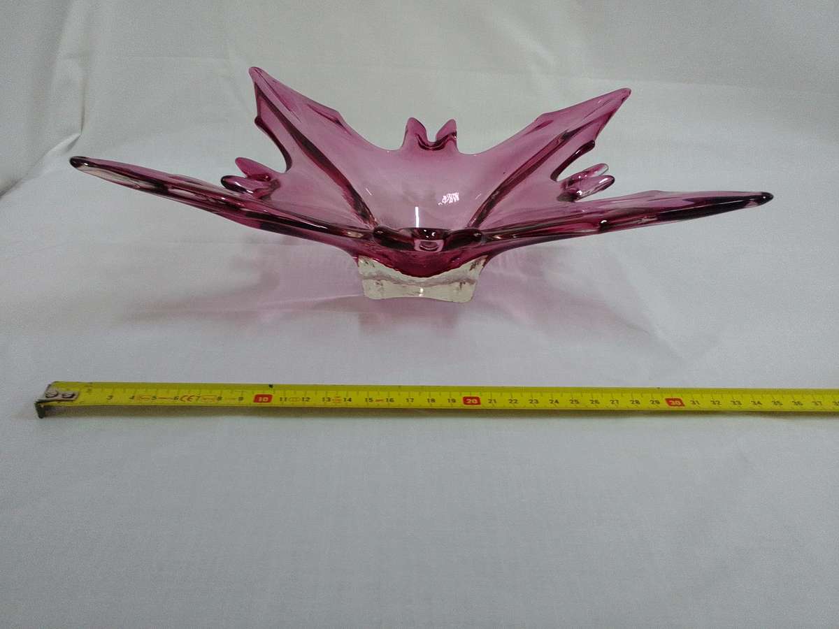 Beautiful Vintage Red And Amber Murano Contemporary Glass Decorative Centerpiece Bowl-Good Condition