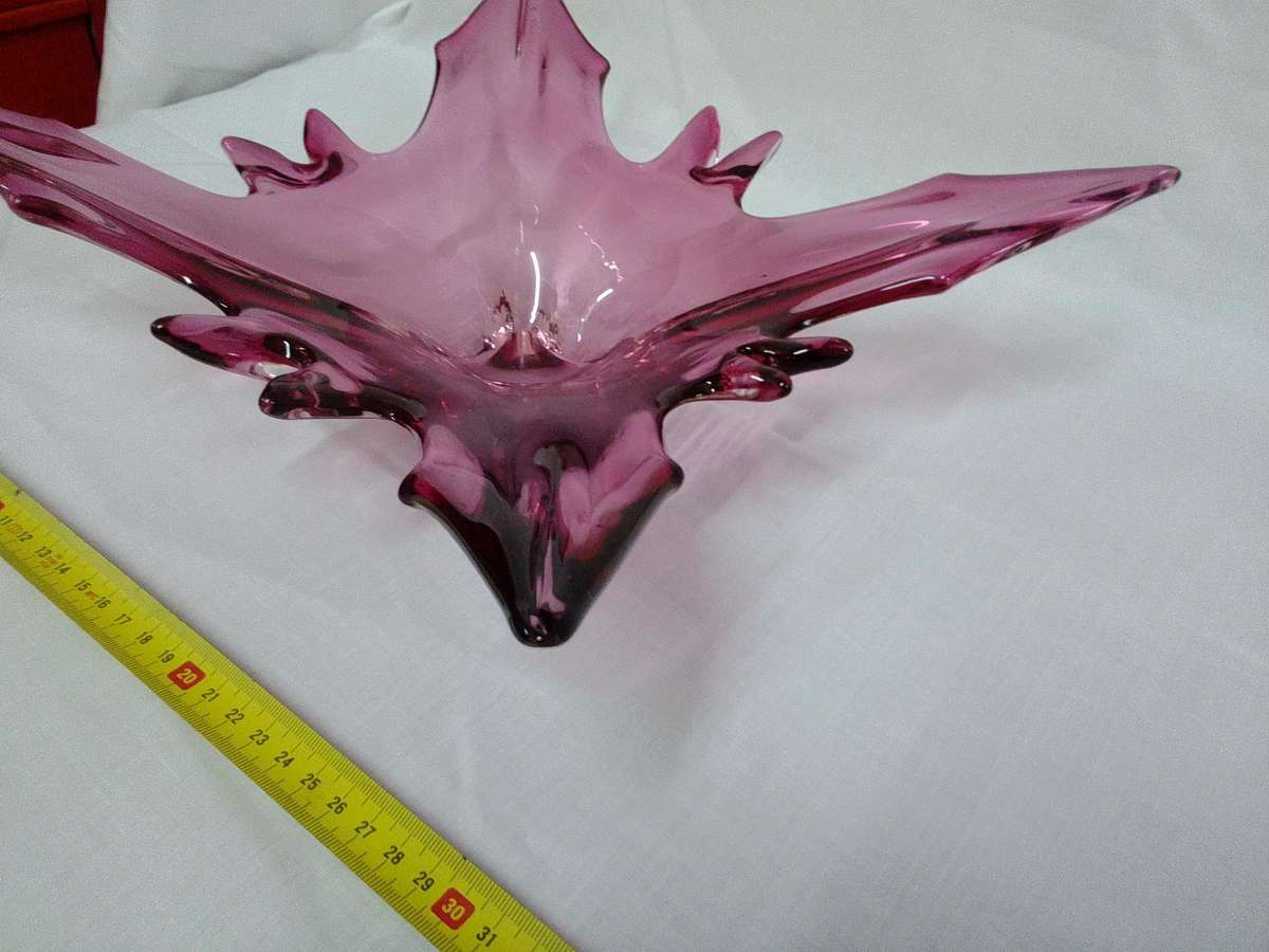 Beautiful Vintage Red And Amber Murano Contemporary Glass Decorative Centerpiece Bowl-Good Condition