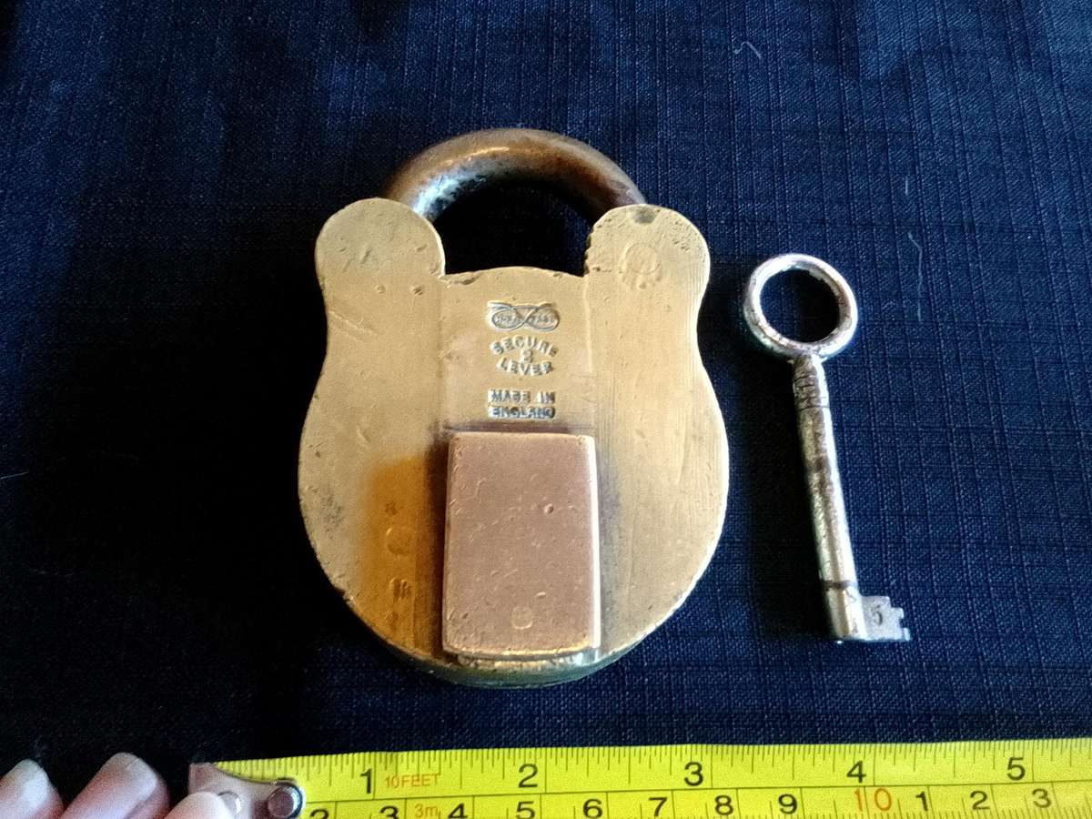 Beautiful Vintage Heavy Solid Brass HoldFast Secure - Level Two Padlock With Key - Made In England