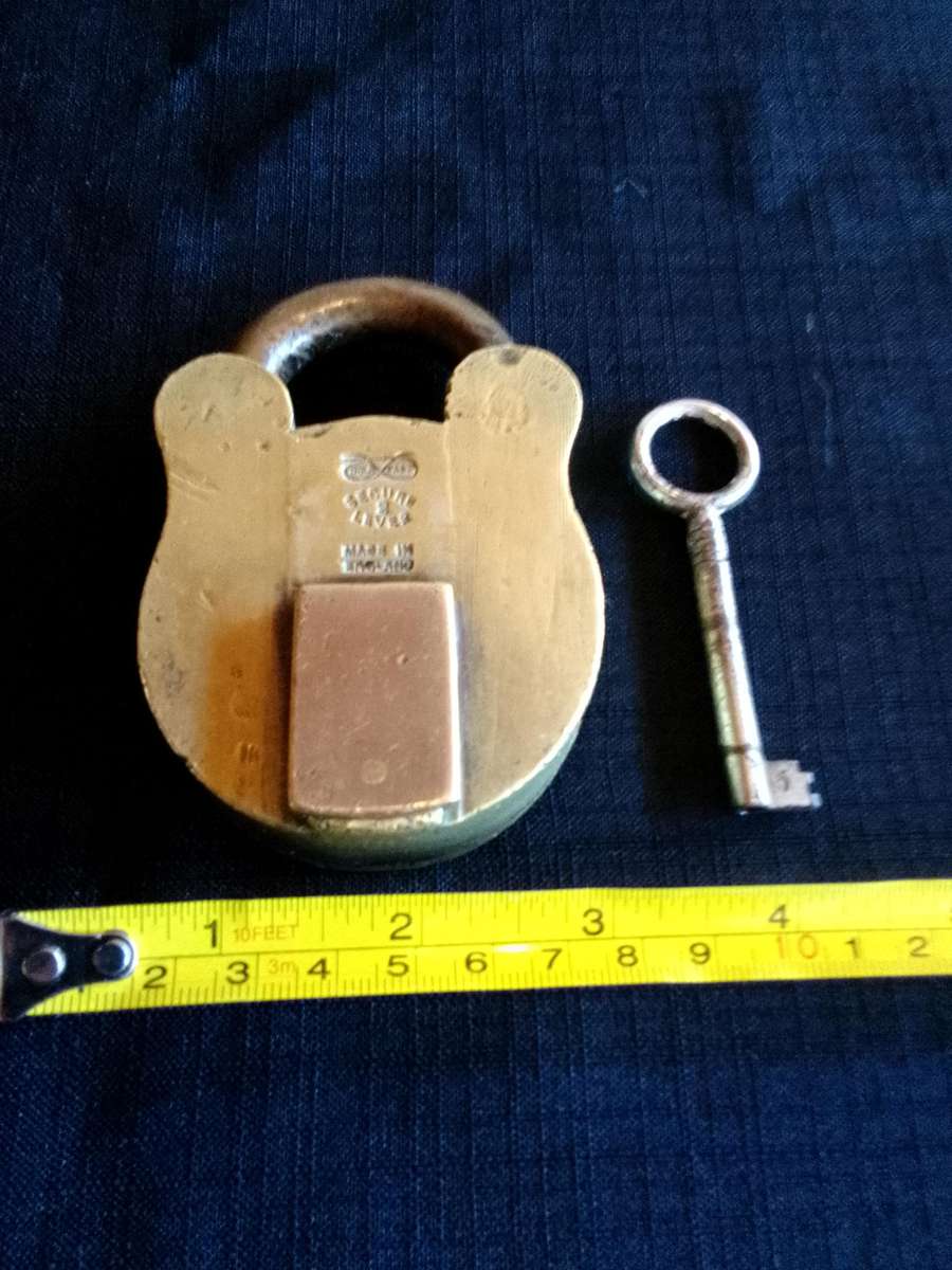 Beautiful Vintage Heavy Solid Brass HoldFast Secure - Level Two Padlock With Key - Made In England