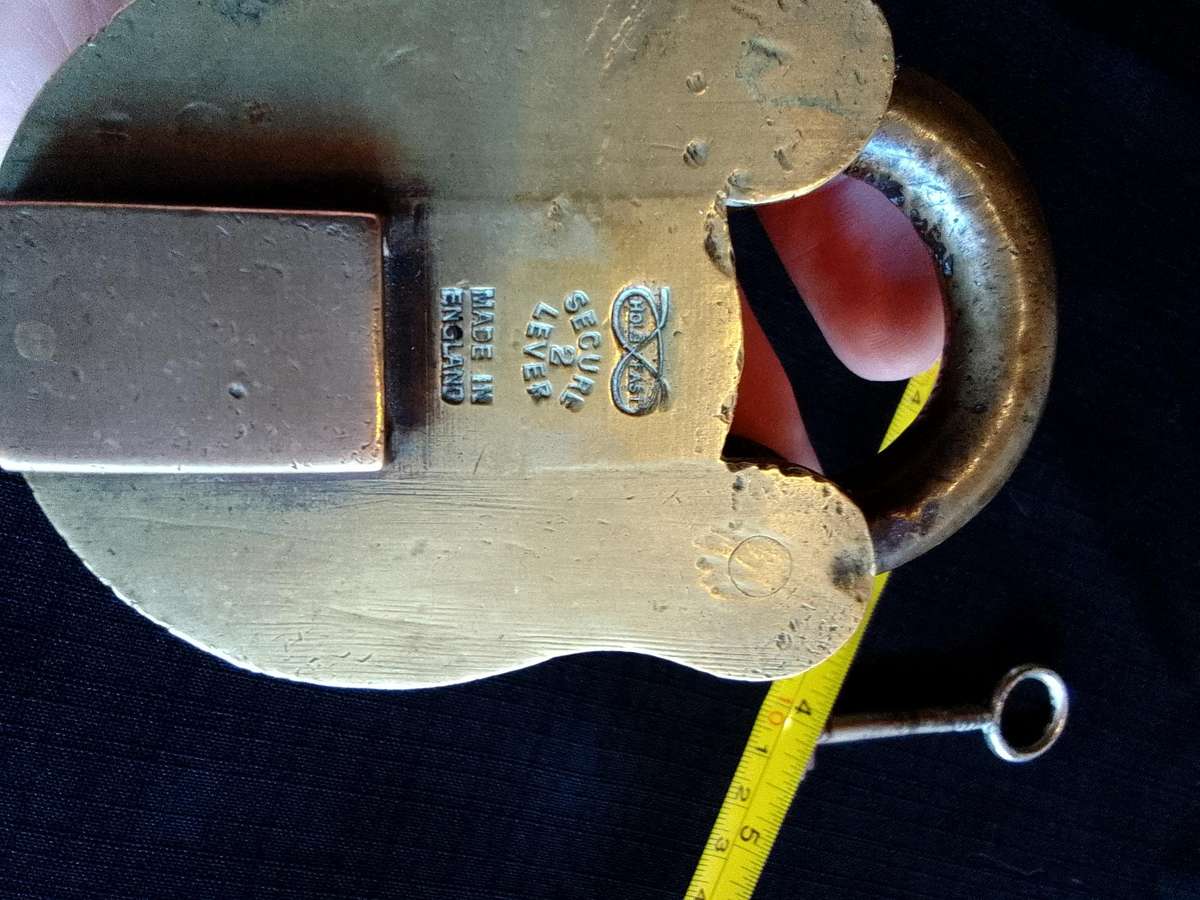 Beautiful Vintage Heavy Solid Brass HoldFast Secure - Level Two Padlock With Key - Made In England