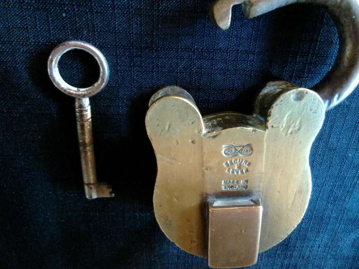 Beautiful Vintage Heavy Solid Brass HoldFast Secure - Level Two Padlock With Key - Made In England