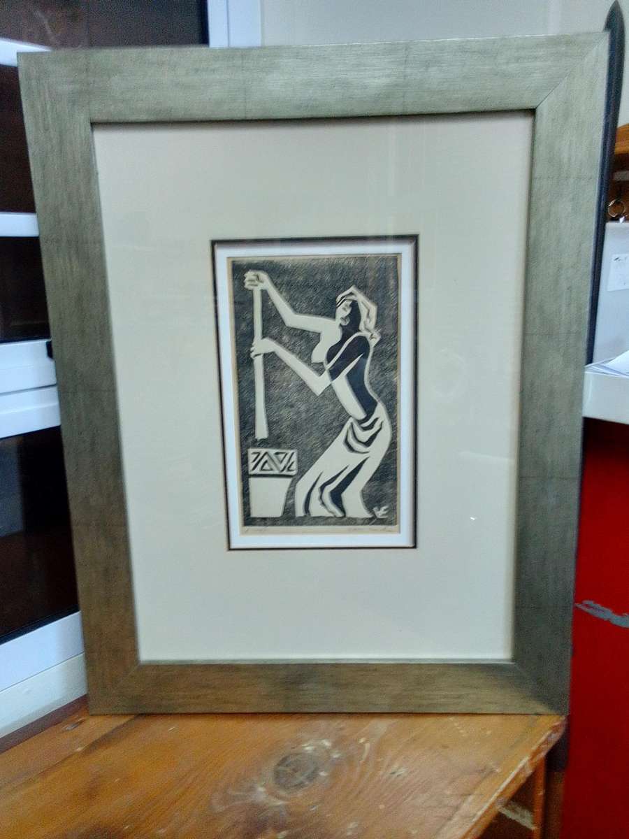 Stunning Linocut SA Artist Maurice Van Essche - 1906-1977 -Nude -Signed in Pencil - L 61 X 47.5