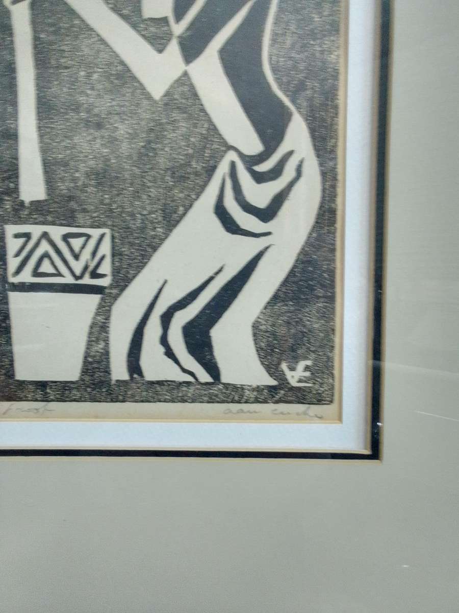 Stunning Linocut SA Artist Maurice Van Essche - 1906-1977 -Nude -Signed in Pencil - L 61 X 47.5