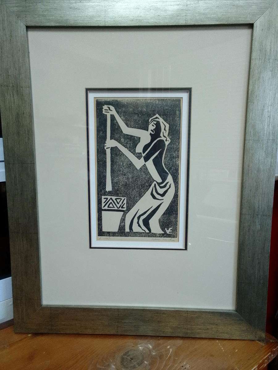 Stunning Linocut SA Artist Maurice Van Essche - 1906-1977 -Nude -Signed in Pencil - L 61 X 47.5