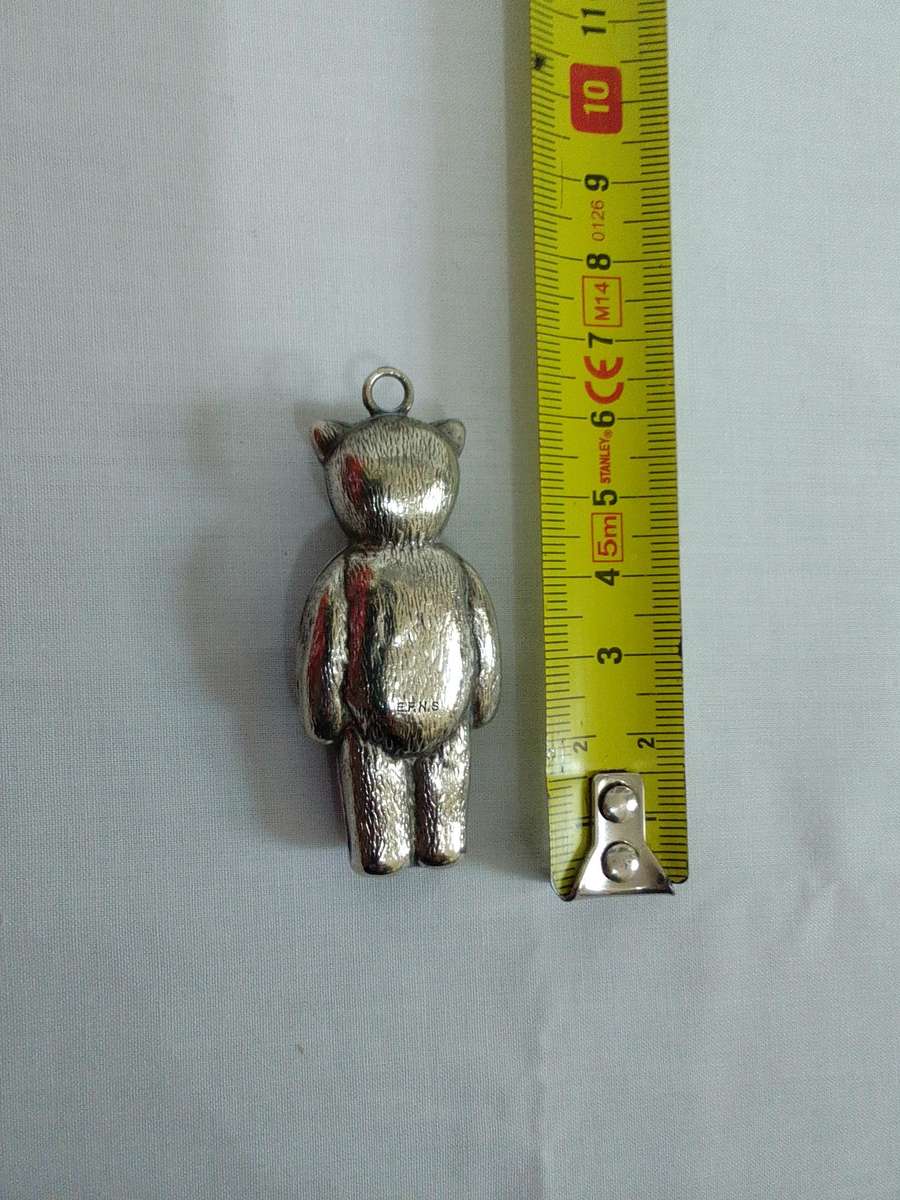 Beautiful Vintage Sliver Plated E.P.N.S Teddy Bear Rattle Pendant - Good Condition