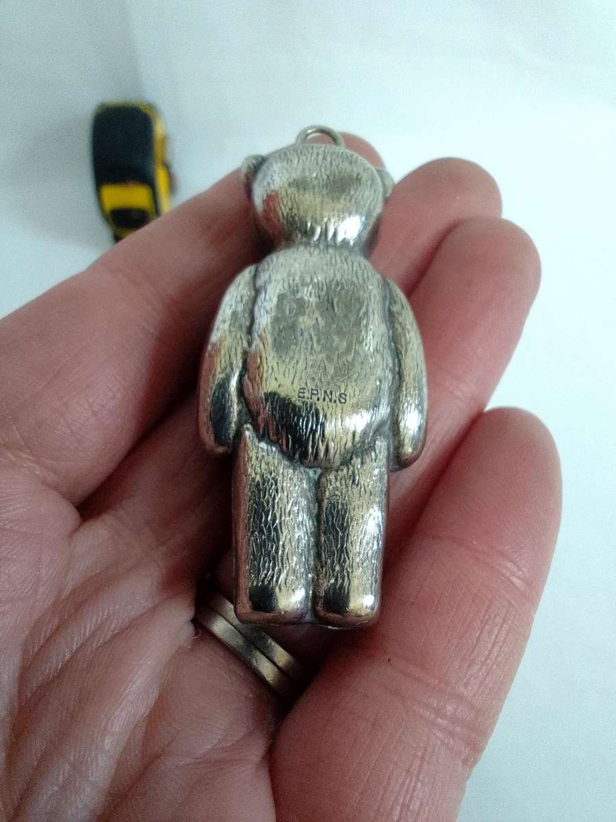 Beautiful Vintage Sliver Plated E.P.N.S Teddy Bear Rattle Pendant - Good Condition