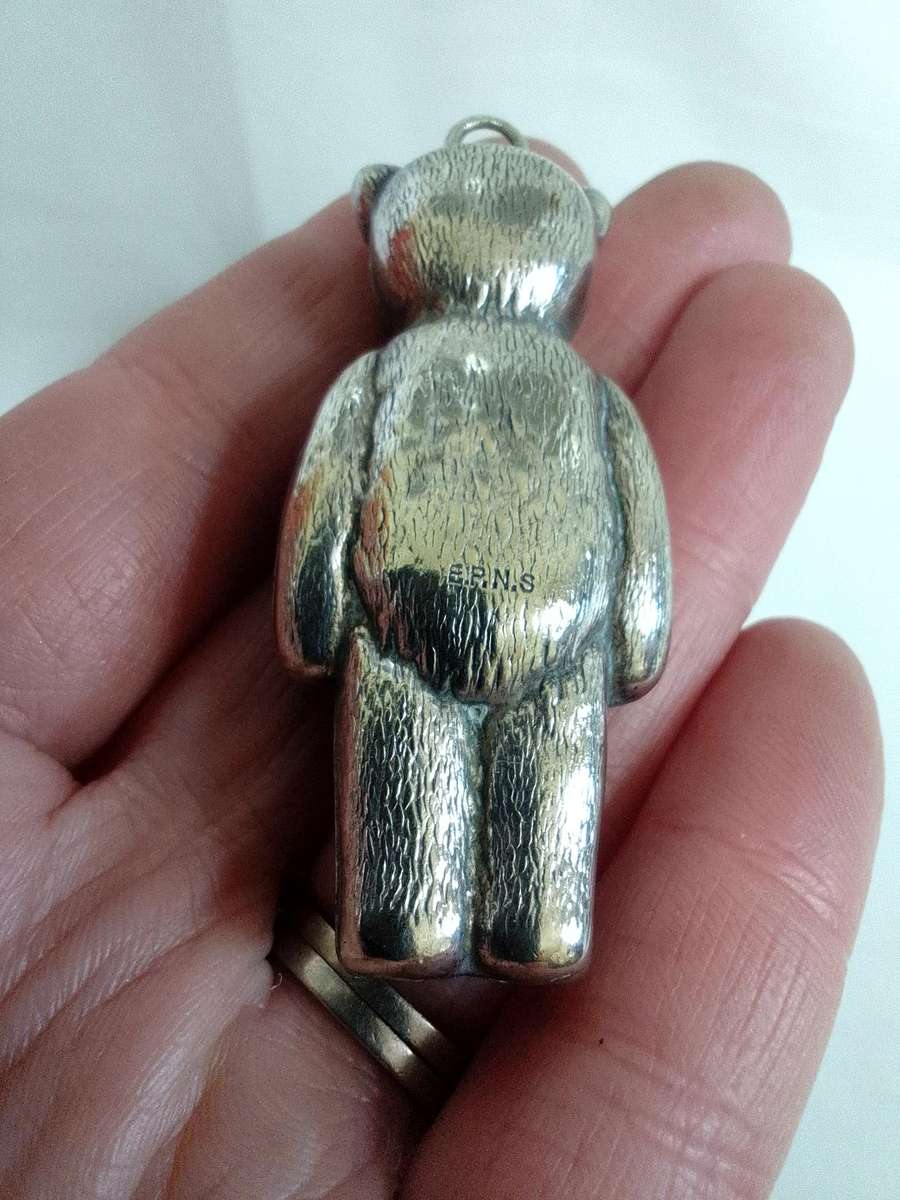 Beautiful Vintage Sliver Plated E.P.N.S Teddy Bear Rattle Pendant - Good Condition