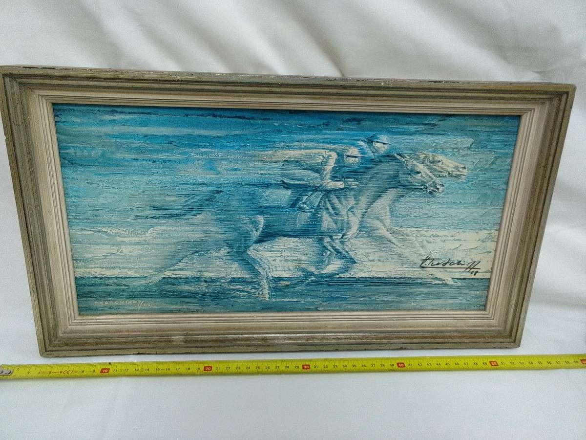 Signed 1962 Vintage Retro Print Of International Artist Vladimur Trenchikoff 1913-2006-Neck To Neck