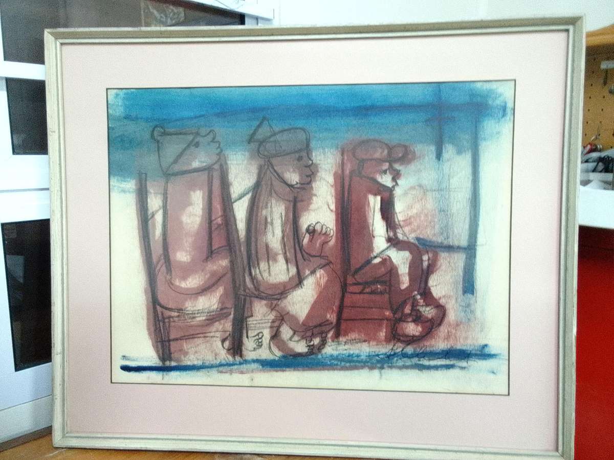 Stunning Frans Claerhout 1919 -2006 -SA Artist - Mixed Media Painting- Three men-Excellent Condition