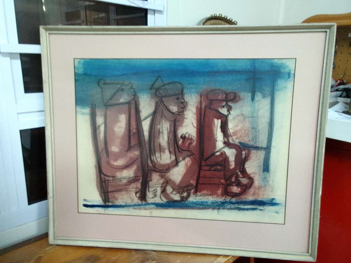 Stunning Frans Claerhout 1919 -2006 -SA Artist - Mixed Media Painting- Three men-Excellent Condition