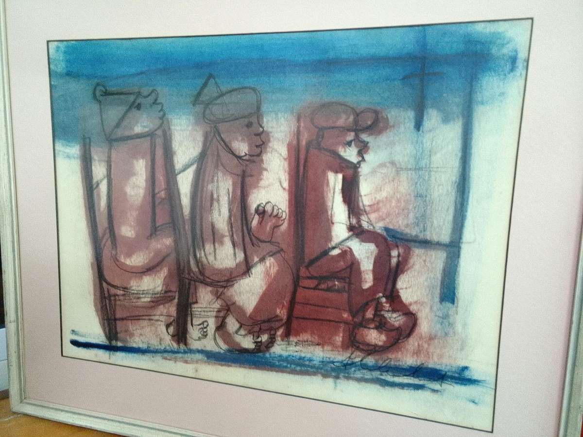 Stunning Frans Claerhout 1919 -2006 -SA Artist - Mixed Media Painting- Three men-Excellent Condition