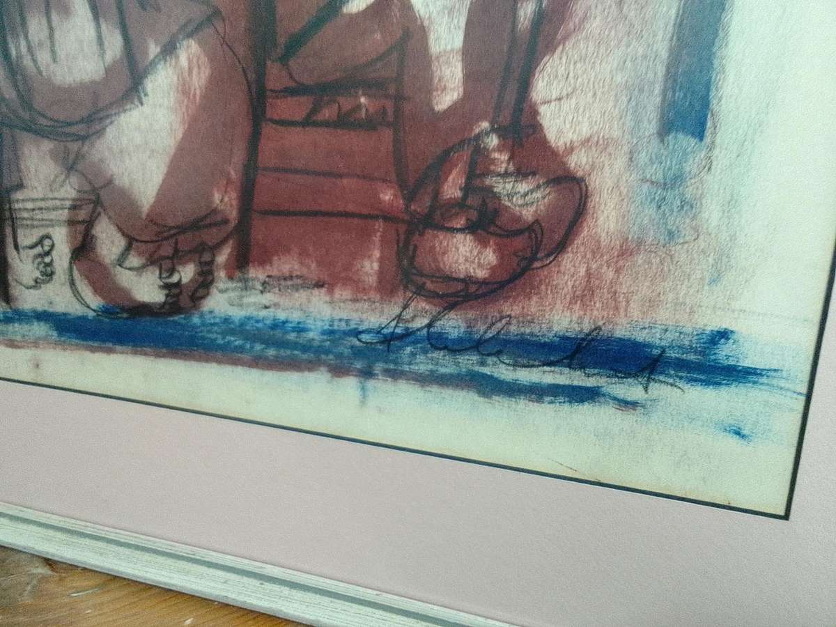 Stunning Frans Claerhout 1919 -2006 -SA Artist - Mixed Media Painting- Three men-Excellent Condition