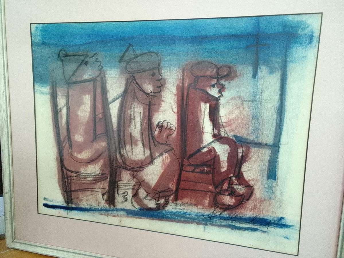 Stunning Frans Claerhout 1919 -2006 -SA Artist - Mixed Media Painting- Three men-Excellent Condition