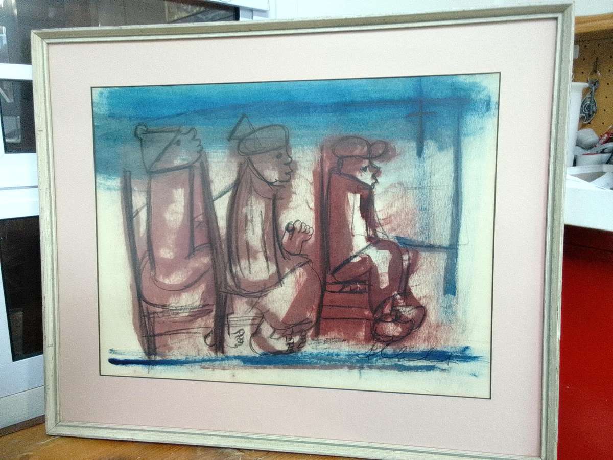 Stunning Frans Claerhout 1919 -2006 -SA Artist - Mixed Media Painting- Three men-Excellent Condition