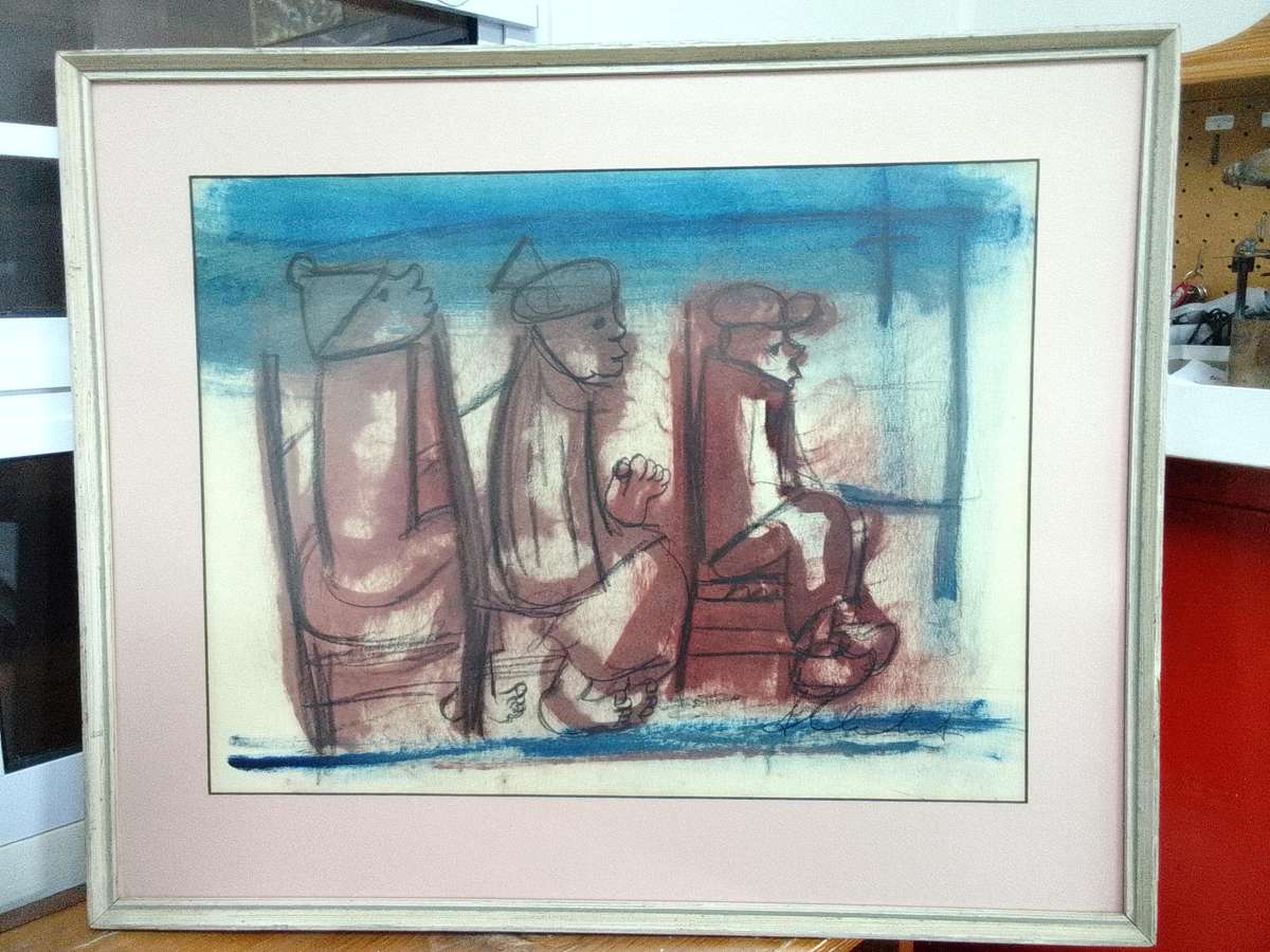 Stunning Frans Claerhout 1919 -2006 -SA Artist - Mixed Media Painting- Three men-Excellent Condition