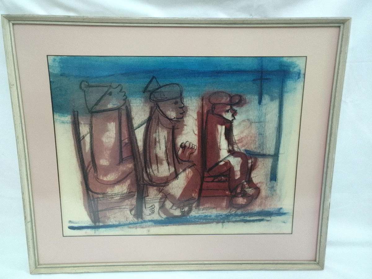 Stunning Frans Claerhout 1919 -2006 -SA Artist - Mixed Media Painting- Three men-Excellent Condition