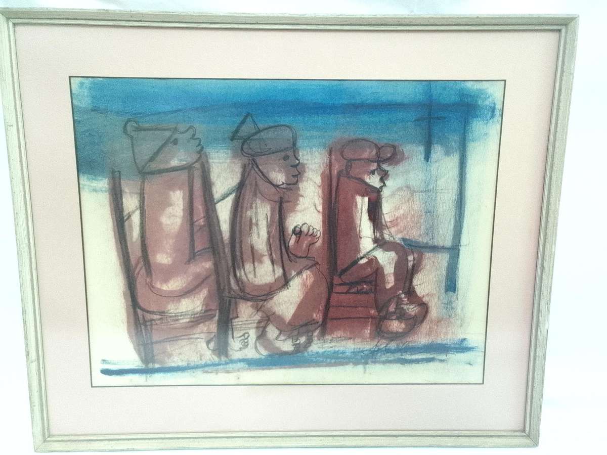 Stunning Frans Claerhout 1919 -2006 -SA Artist - Mixed Media Painting- Three men-Excellent Condition
