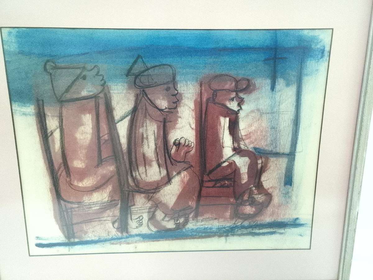 Stunning Frans Claerhout 1919 -2006 -SA Artist - Mixed Media Painting- Three men-Excellent Condition
